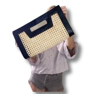 Wicker & Leather Clutch  BLK TRIM